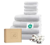 Ferò Juego de Toallas de 8 Piezas 100% Algodón Premium Low Twist 550 g/m², Ultra Suaves, Oeko-Tex, Diseño Italiano, 2 Toallas de Baño, 2 Manos, 4 Toallitas, 70x140, 50x100 & 30x30 cm, Blanco