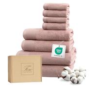 Ferò Juego de Toallas de 8 Piezas 100% Algodón Premium Low Twist 550 g/m², Ultra Suaves, Oeko-Tex, Diseño Italiano, 2 Toallas de Baño, 2 Manos, 4 Toallitas, 70x140, 50x100 & 30x30 cm, Rosa