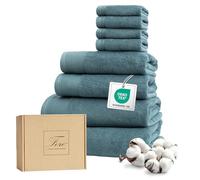 Ferò Juego de Toallas de 8 Piezas 100% Algodón Premium Low Twist 550 g/m², Ultra Suaves, Oeko-Tex, Diseño Italiano, 2 Toallas de Baño, 2 Manos, 4 Toallitas, 70x140, 50x100 & 30x30 cm, Azul Claro