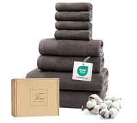 Ferò Juego de Toallas de 8 Piezas 100% Algodón Premium Low Twist 550 g/m², Ultra Suaves, Oeko-Tex, Diseño Italiano, 2 Toallas de Baño, 2 Manos, 4 Toallitas, 70x140, 50x100 & 30x30 cm, Gris