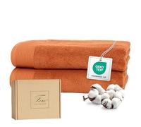 Ferò Juego de Toallas de Baño de 2 Piezas 100% Algodón Premium Low Twist, 550 g/m², Ultra Suaves y Absorbentes, Secado Rapido, Oeko-Tex, Diseño Italiano, 2 Toallas de Baño, 70x140 cm, Terracota