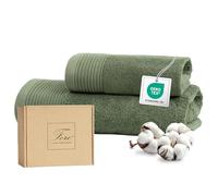 Ferò Juego de Toallas de Lujo de 2 Piezas 100% Algodón Premium Low Twist, 550 g/m², Ultra Suaves, Oeko-Tex, Diseño Italiano, 1 Toalla de Mano 50x100, 1 Toalla de Invitado 50x30 cm, Verde