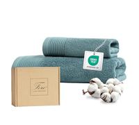 Ferò Juego de Toallas de Lujo de 2 Piezas 100% Algodón Premium Low Twist, 550 g/m², Ultra Suaves, Oeko-Tex, Diseño Italiano, 1 Toalla de Mano 50x100, 1 Toalla de Invitado 50x30 cm, Azul Claro