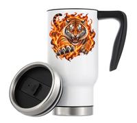 Ferocious Tiger Surrounded by Flames - Taza de café térmica de viaje aislada al vacío, 480 ml, color blanco