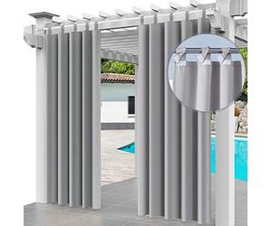 Ferocity Cortina para Exteriores Impermeable 220 x 155 cm, para Evitar el Agua, Resistente al Viento, para Patio, Porche Frontal, pérgola, casa de Playa, (2 Pieza) Gris [129]