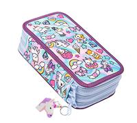 Ferocity Estuches Escolares 3 Compartimentos Plumier Tres Pisos Estuche de Lápices de Gran Capacidad de Colores para Niñas y Niño Design Holo Sweet Stickers [150]