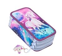 Ferocity Estuches Escolares 3 Compartimentos Plumier Tres Pisos Estuche de Lápices de Gran Capacidad de Colores para Niñas Caballo Lunar [150]