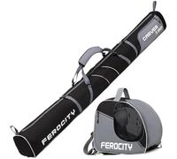 Ferocity Juego Premium de Bolsa para esquíes y Bolsa para Botas de esquí para 1 par de esquíes-Bastones-Zapatos-Casco | 180 cm | con Bolsa de cordón y Bolsillo Lateral Color Gris Y Negro [053]