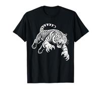 Feroz Tigre Pounce Line Art Wild Predator Diseño Gráfico Camiseta