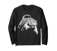 Feroz Tigre Pounce Line Art Wild Predator Diseño Gráfico Manga Larga