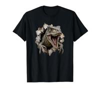 Feroz Velociraptor Rompiendo a través de la Pared Diseño de Dinosaurio Camiseta gráfica económica, Hombre, Negro, S