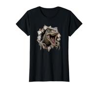 Feroz Velociraptor Rompiendo a través de la Pared Diseño de Dinosaurio Camiseta gráfica económica, Mujer, Negro, S