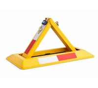 FERPASA® - Barrera de Parking Triangular Termolacada con Cerradura, Porta-candado y Bandas Reflectante - Valla de Aparcamiento Triangular