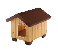 Ferplast 87000000 Caseta de Exterior para Perros Domus Mini, Robusta Madera Ecosostenible, Pies de Plástico, Puerta con Revestimiento Resistente a Las Mordeduras, 50 x 65 x 47.5 Cm, Negro