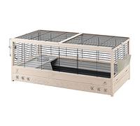 Ferplast Arena 120 Jaula de Madera para Conejos | Jaula negra grande para conejos con marco de madera, malla metálica, base extraíble y accesorios, 125 x 64,5 x 51 cm