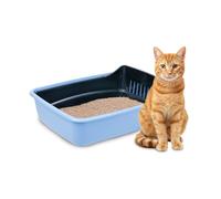 Ferplast Arenero Gato Ariel 10, Caixa de Arena para Gatos con tamiz Que Elimina la Suciedad para una fácil Limpieza, 46,5 x 35,5 xh 11,5 cm., Azul