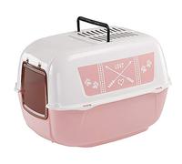 Ferplast Arenero Gato Prima Arenero Gatos Cubierto con 2 Filtros de Carbón Antiolor Incluidos, Caixa de Areia para Gatos Grandes y Pequeños, Puerta Opaca y Asa, 39,5 x 52,5 x h 38 cm.Rosa