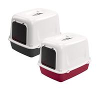 Ferplast Arenero Gatos Cubierto, Arenero Gato, 2 Filtros de Carbón Activado Antiolor Incluidos, Puerta Oscura Oscilante, 36 x 47 x h 35 cm, Arenero para Gatos Clear Cat 10, Colores Variados