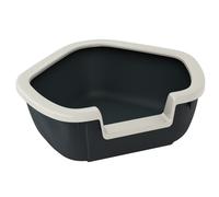 Ferplast Arenero para Gatos, Inodoro Abierto para Gatos, con Bordes Altos y Entrada Baja, 57,5 x 51,5 x H 22 cm, Arenero de Esquina Dama, Negro