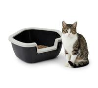 Ferplast Arenero para Gatos, Inodoro Abierto para Gatos, con Bordes Altos y Entrada Baja, 57,5 x 51,5 x H 22 cm, Arenero de Esquina Dama, Negro