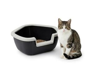 Ferplast Arenero para Gatos, Inodoro Abierto para Gatos, con Bordes Altos y Entrada Baja, 57,5 x 51,5 x H 22 cm, Arenero de Esquina Dama, Negro
