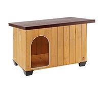 Ferplast BAITA 80 - Caseta de exterior para perros, Madera ecosostenible, Pies aislantes, Puerta con perfil de aluminio resistente a las mordeduras, Techo abrible, 102 x 70 x 65,5 cm