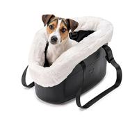 Ferplast Bolso para Perros Transportín Perro de hasta 8 kg. Plástico Engomado, Acolchado con Felpa Cálida, Impermeable Lavable, Asas Ajustables, Correa de Seguridad, 43,5 x 21,5 x 27 cm. Negro