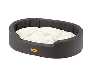 Ferplast Cama para Perros Dandy - Cojín Extraíble y Lavable, Funda Reversible de Algodón y Peluche con Acolchado Suave, Ideal también como Caseta para Gatos,65 x 46 x 17 cm, Marrón/Blanco