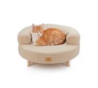 Ferplast Cama para Perros y Gatos en Madera certificada FSC® con cojín Suave, Estilo, Comodidad y Durabilidad, diám. 56 x h 29 cm.