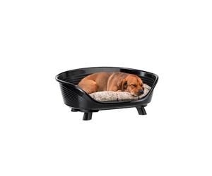 Ferplast Cama Perro y Gato con Cojin Algodon, Cama Elevada Perro, Cama para Perros Medianos, Cesta Perro y Gato, Transpirable y Antideslizante, Throne 70,5 x 52 x h 28,5 cm, Negro