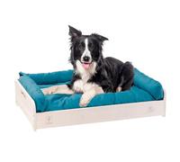 Ferplast Cama Perro y Gato con Cojin Hall, Cama para Perros y Gatos, Almohada Lavable, Madera FSC, Cama para Perros Medianos y Gatos, Transpirable y Antideslizante, 80.5 x 53 x h 17.5 cm