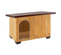 Ferplast Caseta de exterior para perros BAITA 100, Madera ecosostenible, Pies aislantes, Puerta con perfil de aluminio resistente a las mordeduras, Techo abrible, 122 x 79 x h 78 cm