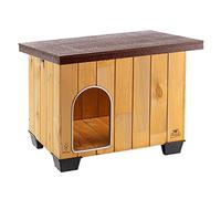 Ferplast Caseta de exterior para perros BAITA 60, Madera ecosostenible, Pies aislantes, Puerta con perfil de aluminio resistente a las mordeduras, Techo abrible, 71,5 x 57 x h 52,5 cm
