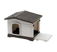 Ferplast Caseta Perros Exterior DOGVILLA 60, Caseta Perro, Lateral Abatible, Fondo con Drenaje, Base Aislante, Techo Desmontable, Rejilla de Ventilación, Plástico Reciclado, 58 x 48 x h 44 cm
