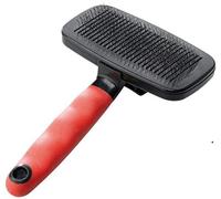 Ferplast Cepillo Carda Autolimpiante para Perros - Pelo Medio y Largo - Sistema para Eliminar el Pelo - Cerdas Inclinadas y Puntas Redondeadas, Acero Inoxidable - Mango Ergonómico - Tamaño L, Rojo