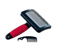 Ferplast Cepillo Carda para Perros - Pelo Medio y Largo - Cerdas Inclinadas y Puntas Redondeadas, Acero Inoxidable - Mango Ergonómico Suave - Peine Extra Incluido - Tamaño L, Rojo