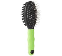 Ferplast Cepillo Doble para Gatos - Pelo Corto, Medio y Largo - Carda Puntas Redondeadas, Acero Inoxidable - Cerdas Suaves - Mango Ergonómico Suave - Tamaño S, Verde