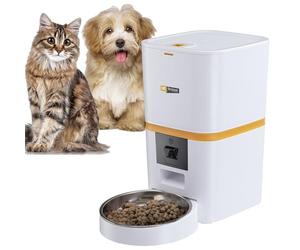 Ferplast Comedero Gato Automatico Risto Pet Smart Dispensador Comida Gatos, Comedero Perro Automatico, WiFi, 6 L, Control vía App, Cámara de Visión Nocturna, Micrófono, Cuenco de Acero Inoxidable