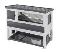 Ferplast Conejera de Dos Pisos Grand Lodge 140 Plus, Jaula de Exterior para Conejillos de Indias, Resistente Resina termoplástica, Accesorios incluidos, 134 x 73 x h 117 cm Gris