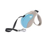 Ferplast Correa Perro Extensible Amigo Medium, Correa Perro de Tamaño Mediano hasta 25 Kg. Cinta máxima de 5 m. Botón de Bloqueo y liberación único, Beige, Cubierta Azul Claro