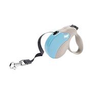 Ferplast Correa Perro Extensible Amigo Mini, Correa Perro Pequeños de hasta 12 Kg. Cinta máx 3 m. Botón de Bloqueo y liberación único, Beige, Cubierta Azul Claro