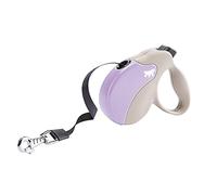 Ferplast Correa Perro Extensible Amigo Small, Correa Perro Pequeños de hasta 15 Kg. Cinta máx 5 m. Botón de Bloqueo y liberación único, Beige, Cubierta Morada