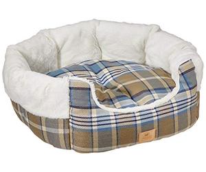 Ferplast Cuccetta per cani e gatti ETOILE 4, Divanetto per animali con cuscino, Scozzese, Soffice pelliccia ecologica, Lavabile, 60 x 50 x h 21 cm, Blu