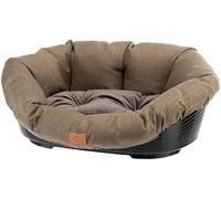 Ferplast Cuccia Cane e Gatto con Cuscino SOFA' 4 TWEED Lavabile, Lettino per Cani Gatti da Interno Imbottito, Cesta in Plastica, Fondo Forato e Poggiamento, Antiscivolo, 64 x 48 x h 25 cm, Marrone