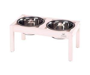 Ferplast Desco Wood Porta Comederos para Perro con 2 Comederos de Acero Inoxidable - Elegante Comedero de Agua y Comida para Perro de Madera Elevada, Antideslizante, 1,7 litros