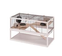 Ferplast Jaula Hámster DOMSTER, Jaula para Ratones, 3 Niveles, con Accesorios, Plataformas y Escaleras, Malla metálica y Madera FSC, Base Transparente, Jaula para Hámster de Madera 100 x 50 x h 61 cm