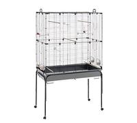 Ferplast Espaciosa jaula para canarios, periquitos y pájaros exóticos PLANETA, con accesorios y soporte con ruedas con repisa portaobjetos, alambre pintado negro y cubeta marrón, 97 x 58 x h 173,5 cm