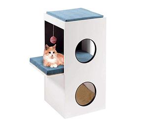 Ferplast Feplast 74057021 Mueble de Madera para Gatos Blanco, con Casita y Área Rascadora de Sisal, 40 x 55 x 80 Cm