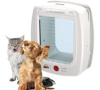 Ferplast Gatera con Microchip, Puerta para Gatos y Perros, Collar Incluido, Entrada y Salida controlables 4 vías, Protección contra Corrientes de Aire, Swing Microchip Tamaño Mediano, Blanco