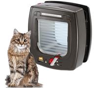 Ferplast Gatera Microchip, Puerta para Gatos, Collar Gato Incluido, Entrada y Salida controlables 4 vías, Protección contra Corrientes de Aire, Swing Microchip, Marrón